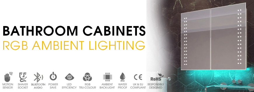 LED Bathroom Cabinets with RGB Ambient Lighting LED Bathroom Cabinets with RGB Ambient Lighting